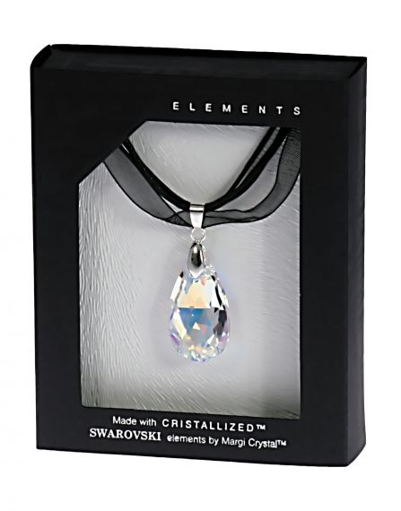 Колие с кристали Swarovski Капка (Pear-shaped) 28мм, Aurore Boreale, органза