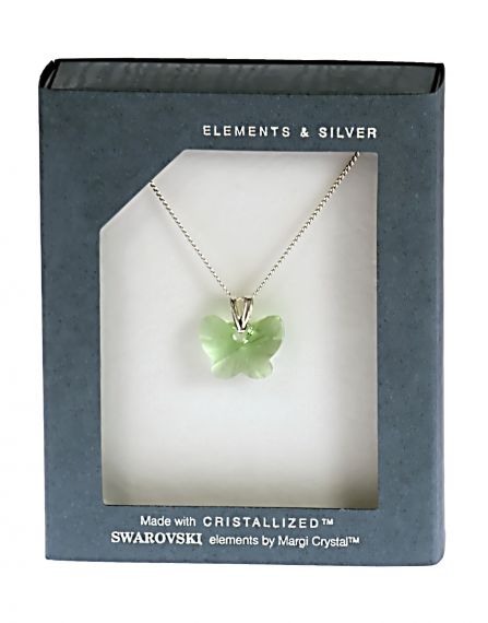 Колие  с кристал Swarovski Пеперуда Peridot, сребро 925