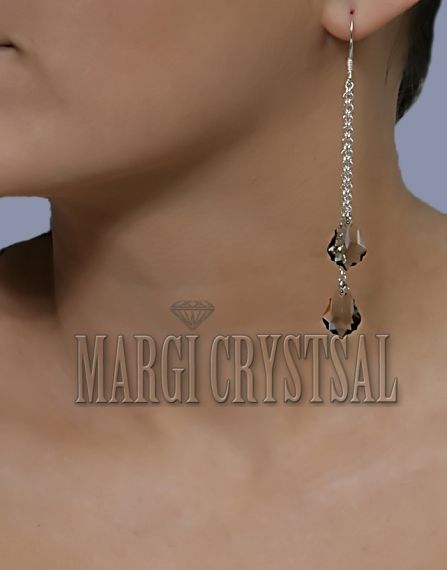 Обеци с кристали Swarovski Барок, Black Diamond, сребро 925