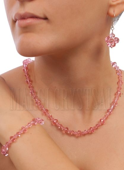 Комплект колие, гривна и обеци с мъниста Swarovski,  Light Rose