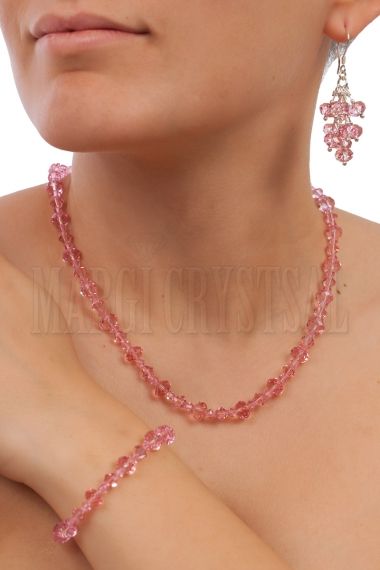 Комплект колие, гривна и обеци с мъниста Swarovski,  Light Rose