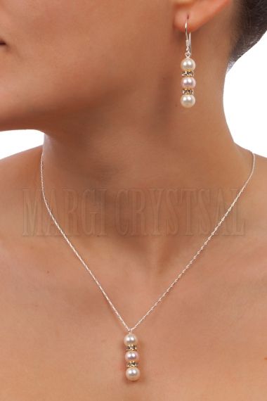 Комплект колие и обеци с перли Swarovski и кристали Swarovski, Creamrose/Rosaline