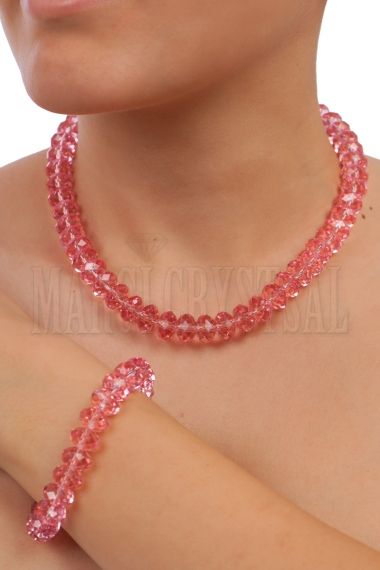 Комплект колие и гривна с кристални мъниста Swarovski, Light Rose