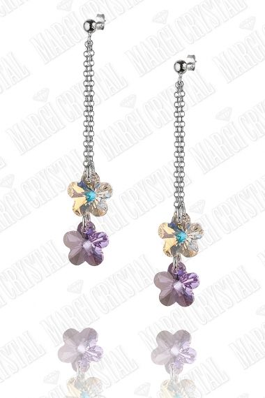 Обеци с кристали Swarovski Цвете 14 мм  Aurore Boreale/Violet, сребро 925