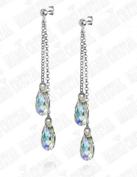 Обеци с кристали Swarovski Капка (Pear-shaped) Aurore Boreale, сребро 925