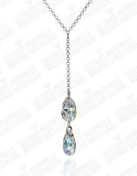 Колие с кристали Swarovski Капка (Pear-shaped) Aurore Boreale, сребро 925