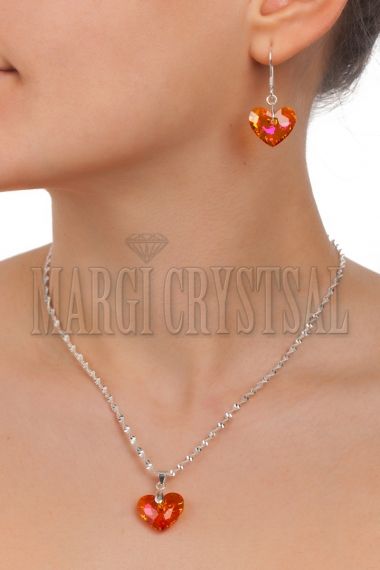 Комплект с кристали Swarovski Сърце 18 мм, Astral Pink, сребро 925