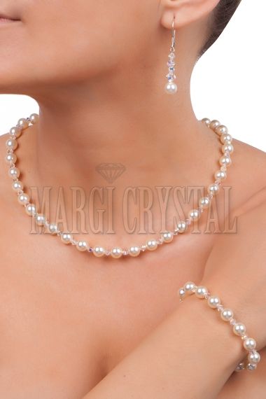 Комплект с перли Swarovski и кристали Swarovski, Creamrose