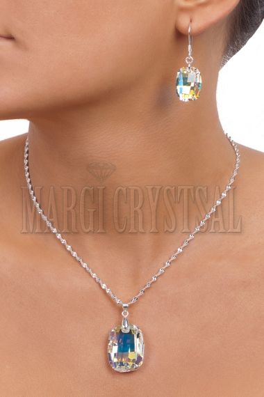 Комплект с кристали Swarovski Графичен 28/19 мм, Aurore Boreale, синджир и сребро 925