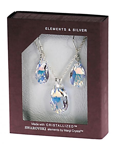 Комплект с кристали Swarovski Капка (Pear-shaped) 28/22 мм, сребро 925