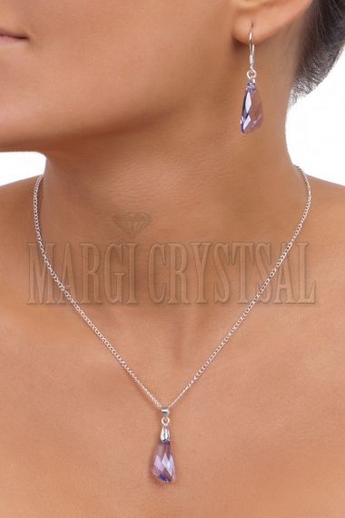 Комплект с кристали Swarovski Крило 23 мм, Provance Lavender, синджир