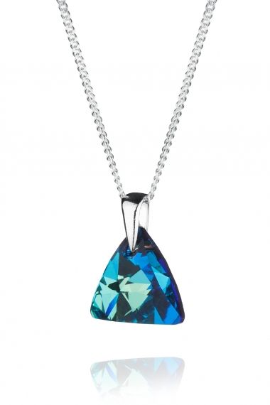 Колие с кристал Swarovski Триъгълник, Bermuda Blue, сребро 925