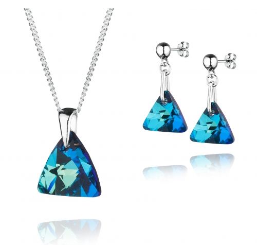 Комплект с кристали Swarovski Триъгълник, Bermuda Blue, сребро 925