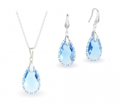 Комплект с кристали Swarovski Капка (Pear-shaped) 22 мм, сребро 925 в различни цветове