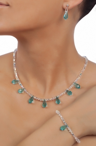 Комплект с кристали Swarovski Капка (6000) 15мм, Light Turquoise, сребро 925