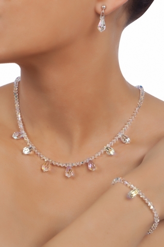 Комплект с кристали Swarovski Капка (6000) 15мм, Aurore Boreale, сребро 925