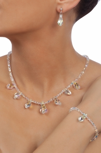 Комплект с кристали Swarovski Капка (6000) 22/15мм, Aurore Boreale, сребро 925