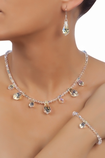 Комплект с кристали Swarovski Капка (6000) 22/15мм, Aurore Boreale, сребро 925