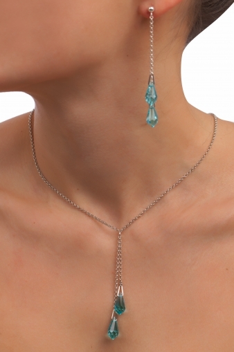 Комплект с кристали Swarovski Капка (6000) Light Turquoise, сребро 925