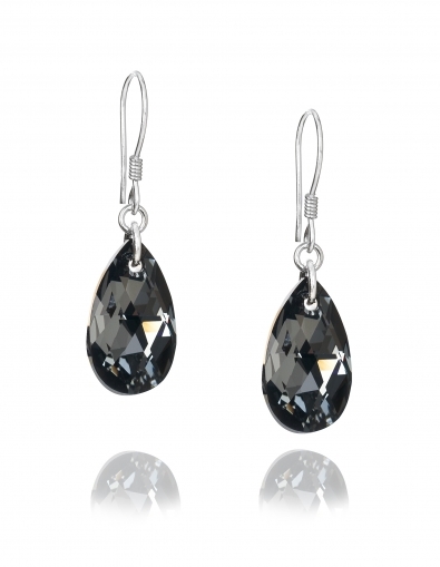 Обеци с кристали Swarovski Капка (Pear-shaped), Silver Night, сребро 925