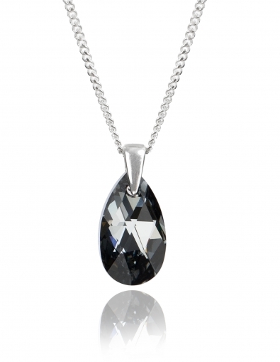 Колие  с кристали Swarovski Капка (Pear-shaped) 16 мм, Silver Night, сребро 925