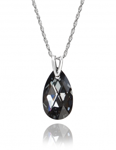 Колие с кристал Swarovski Капка (Pear-shaped) 22 мм, Silver Night, сребро 925