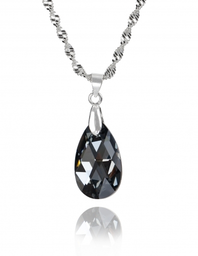 Колие с кристал Swarovski Капка (Pear-shaped) 22 мм, Silver Night, синджир