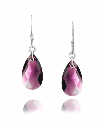 Обеци с кристали Swarovski Капка (Pear-shaped) 22 мм, Amethyst Blend, сребро 925