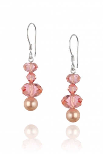 Oбеци с мъниста Swarovski и перли Swarovski,  Light Rose/Rosaline