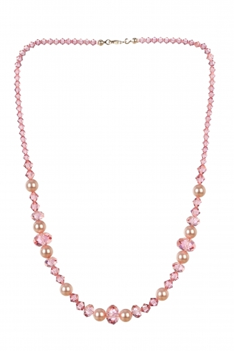 Колие с мъниста Swarovski и перли Swarovski,  Light Rose/Rosaline