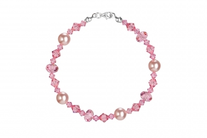 Гривна с мъниста Swarovski и перли Swarovski,  Light Rose/Rosaline