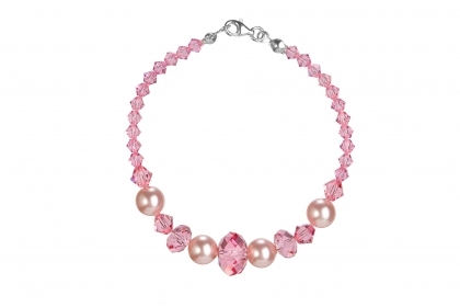 Гривна с мъниста Swarovski и перли Swarovski,  Light Rose/Rosaline