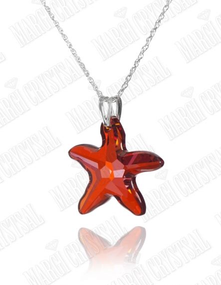 Колие  с кристал Swarovski, Морска звезда 28мм, Red Magma, сребро 925