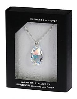 Колие с кристал Swarovski Капка (Pear-shaped) 28 мм, сребро 925