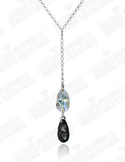 Колие с кристали Swarovski, Капка (Pear-shaped) Aurore Boreale/Silver Night, сребро 925