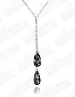 Колие с кристали Swarovski, Капка (Pear-shaped) Silver Night, сребро 925