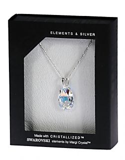 Колие с кристал Swarovski Капка (Pear-shaped) 22 мм, Aurore Boreale, сребро 925