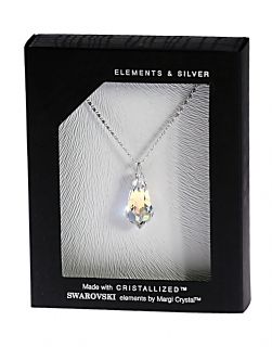 Колие  с кристал Swarovski Капка (6000) 22мм, Aurore Boreale, сребро 925