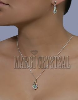 Колие  с кристал Swarovski Капка (6000) 22мм, Aurore Boreale, сребро 925