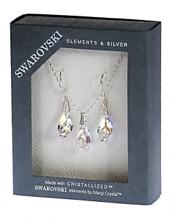 Комплект Колие и Обеци с кристали Swarovski Капка (6015) 17мм, Aurore Boreale, сребро 925