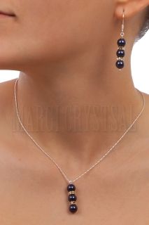 Комплект колие и обеци с перли Swarovski и кристали Swarovski, Dark Purple