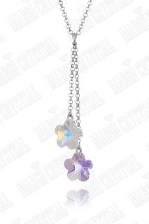 Колие с кристали Swarovski Цвете 14 мм  Aurore Boreale/Violet, сребро 925