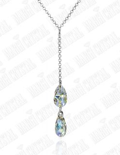 Колие с кристали Swarovski Капка (Pear-shaped) Aurore Boreale, сребро 925