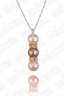 Комплект колие и обеци с перли Swarovski и кристали Swarovski, Rosaline/Bronze