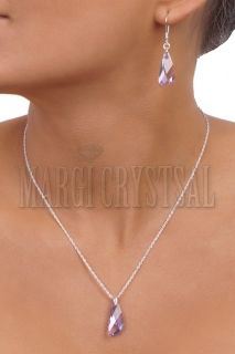 Комплект с кристали Swarovski Крило 23 мм, Provance Lavender, сребро 925