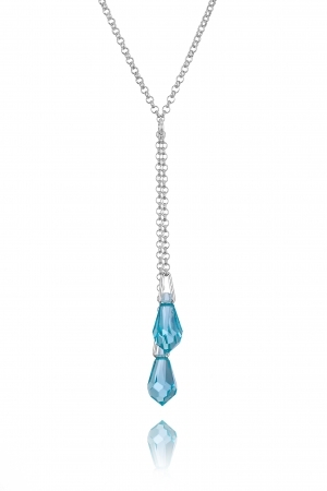 Колие с кристали Swarovski Капка (6000) Light Turquoise, сребро 925