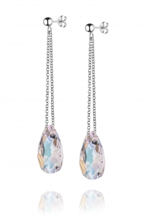 Обеци с кристали Swarovski Капка (Pear-shaped) Aurore Boreale, сребро 925