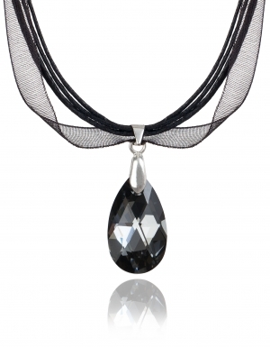 Колие с кристали Swarovski Капка (Pear-shaped) 22 мм, Silver Night, органза